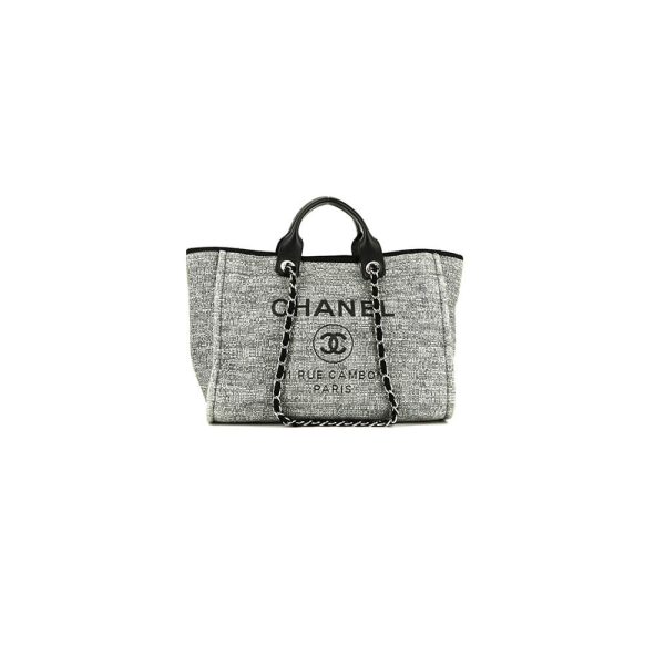 Ch*el woven straw raffia striped medium deauville tote
