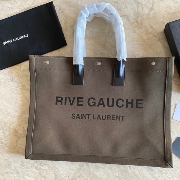 RIVE GAUCHE LARGE TOTE BAG IN PRINTED CANVAS AND LEATHER