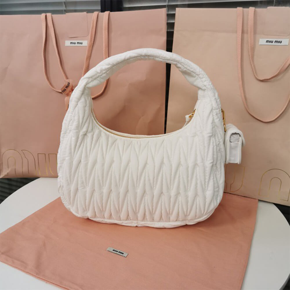 Miu Wander matelasse regenerated nylon hobo bag