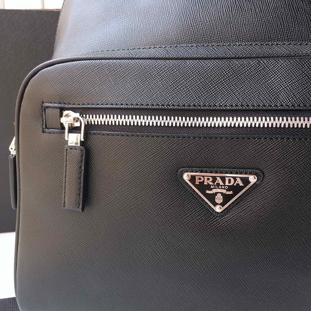 Pra*a men saffiano leather backpack